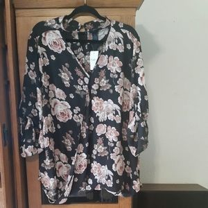 Rue21 Surplice Floral Choker Blouse 3X Plus